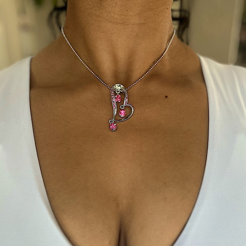 Cute Silver and Pink Heart shaped Necklace